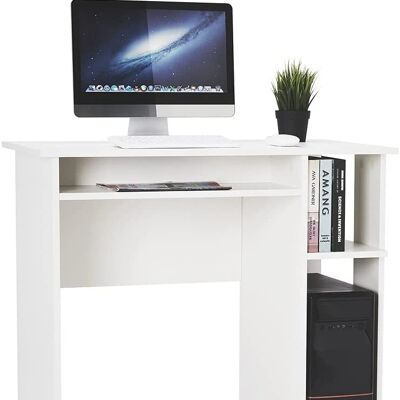 Bureau d'ordinateur, bureau avec 2 étagères ouvertes pour bureau d'étude de jeu dans un petit espace, blanc
