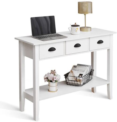 Console Table, Hallway Table with 3 Drawers and Storage Shelf Modern Style for Entrance Living Room Bedroom， White