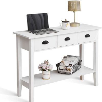 Console Table, Hallway Table with 3 Drawers and Storage Shelf Modern Style for Entrance Living Room Bedroom， White