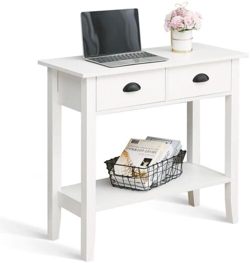 Console Table, Hallway Table with 2 Drawers and Storage Shelf Modern Style for Entrance Living Room Bedroom，White