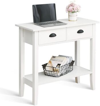 Table console, table de couloir avec 2 tiroirs et étagère de rangement style moderne pour entrée salon chambre, blanc 1