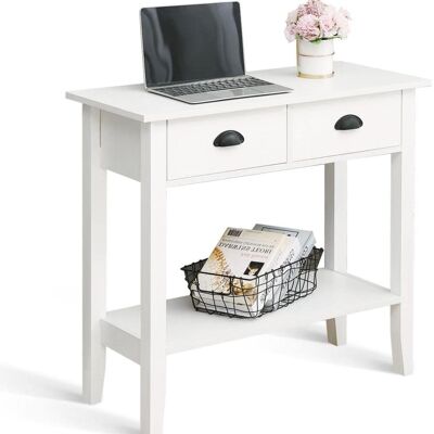 Console Table, Hallway Table with 2 Drawers and Storage Shelf Modern Style for Entrance Living Room Bedroom，White