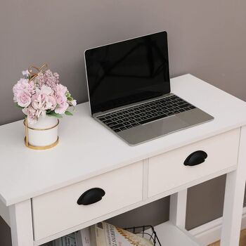 Table console, table de couloir avec 2 tiroirs et étagère de rangement style moderne pour entrée salon chambre, blanc 3