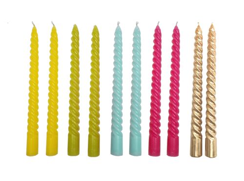 Cactula coloured swirl and twirl candles 10 pcs 5 colors 25 cm