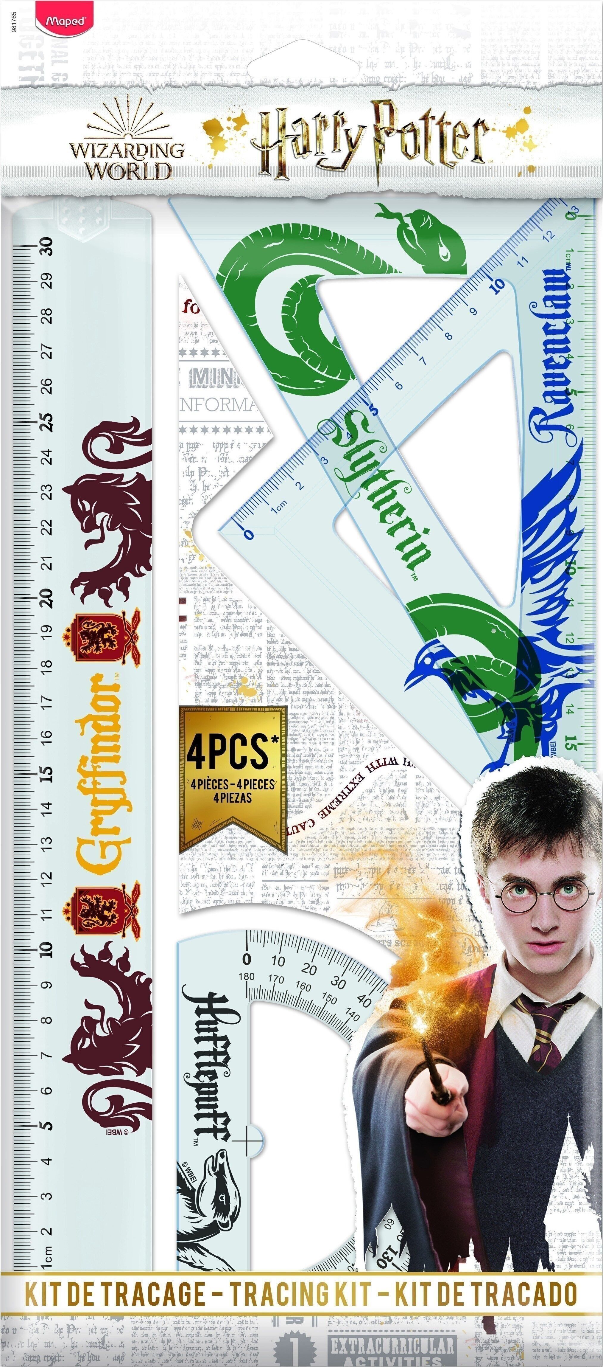 Maped - Kit geometria 4 pezzi di Harry Potter - Righello, squadre e goniometro
