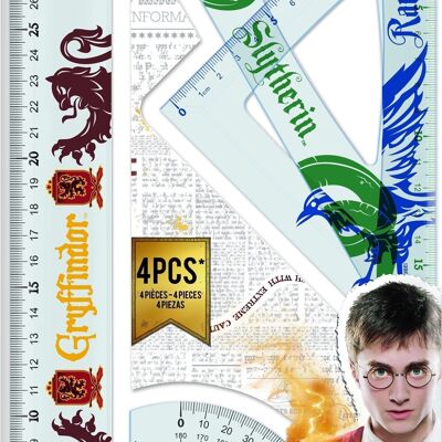 Maped - Kit geometria 4 pezzi di Harry Potter - Righello, squadre e goniometro