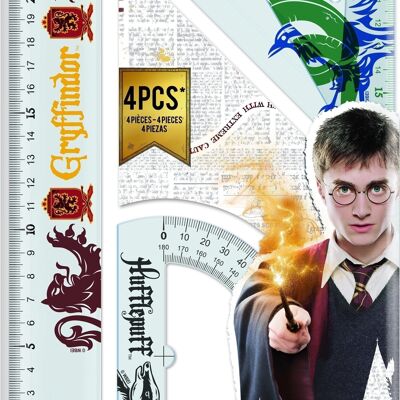 Maped - Kit de géométrie 4 pièces Harry Potter - Règle, équerres et rapporteur