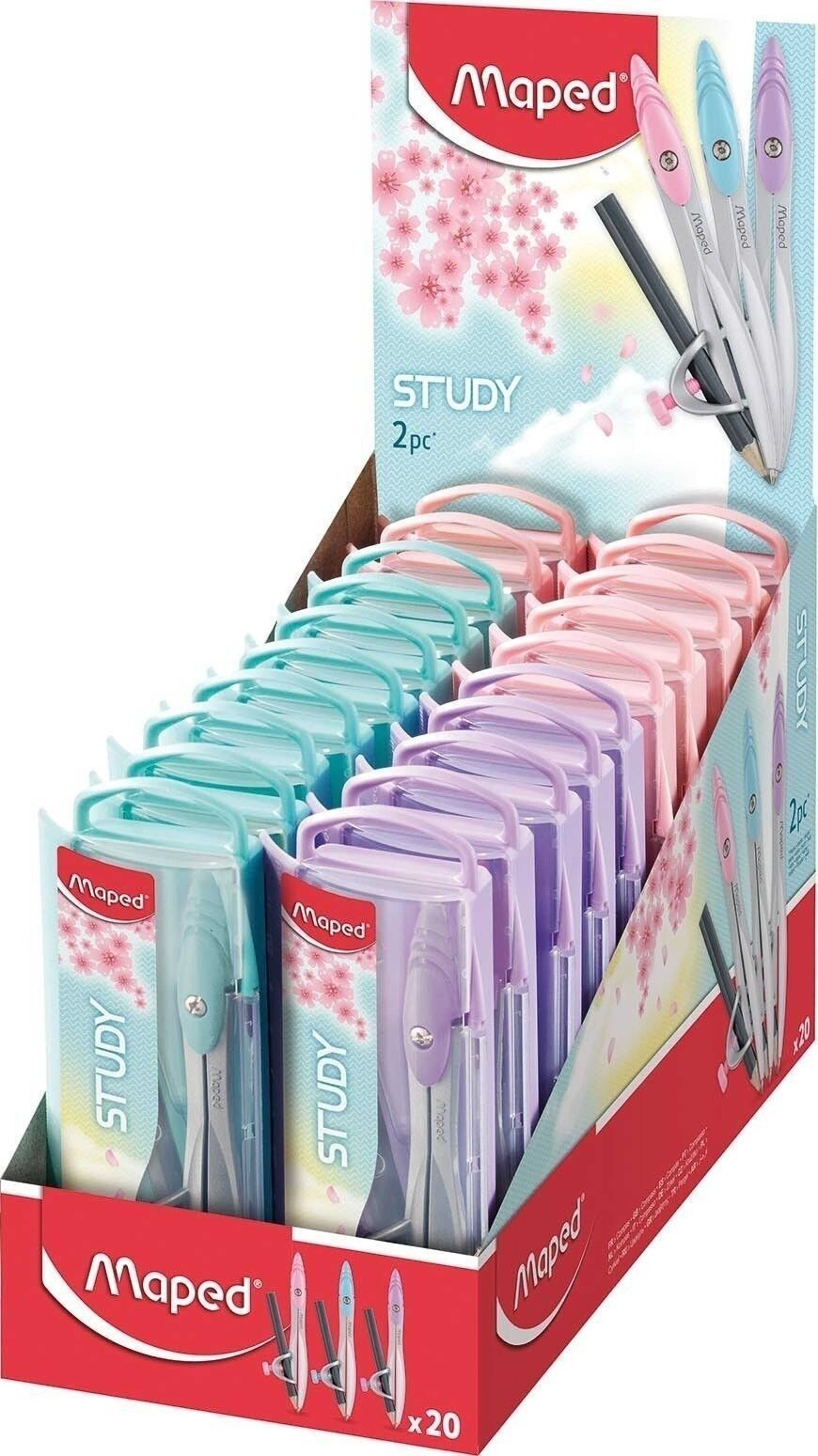 Buy wholesale Box of 2 pieces STUDY PASTEL Ring: 1 compass, 1 pencil