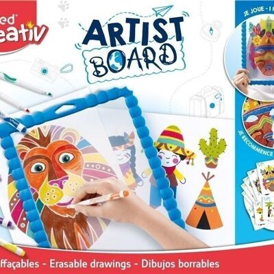 ARTIST BOARD - Kit de dessins effaçables MASQUES sur ardoise TRANSPARENTE