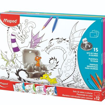 15 coloring placemats, assorted colors, in cardboard sleeve