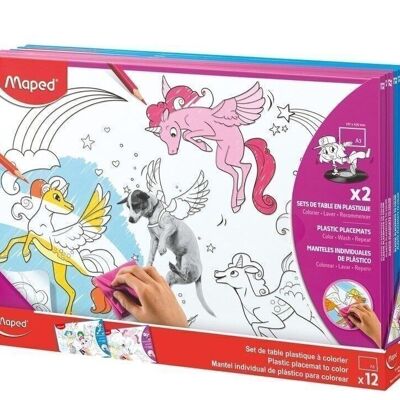 Plastic coloring table set x2, assorted colors, in cardboard sleeve