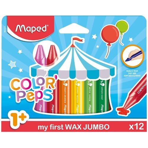 12 crayons cire WAX EARLY AGE - Maped - Crayons de couleurs en cire, crayons enfants, bébé, Pochette carton