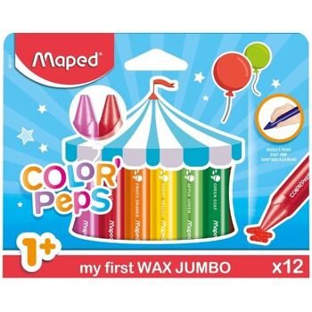 12 crayons cire WAX EARLY AGE - Maped - Crayons de couleurs en cire, crayons enfants, bébé, Pochette carton 1