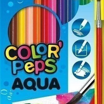 12 crayons de couleur AQUARELLABLES COLOR'PEPS en pochette carton + 1 pinceau offert