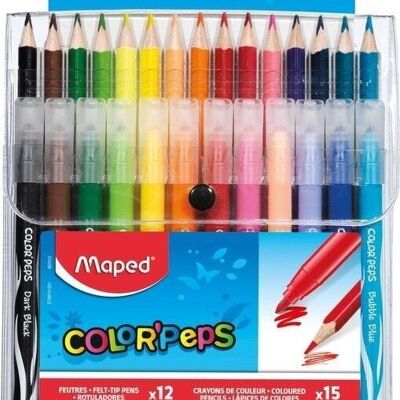MAPED Pochette 12 crayons de couleurs COLORPEPS DUO. 1 crayon 2 couleurs.  Coloris assortis