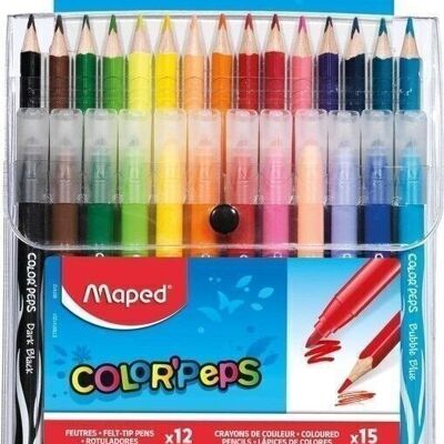 Combo Pack COLOR'PEPS: 12 pennarelli JUNGLE + 15 matite colorate, in busta di plastica