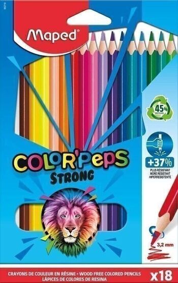 18 crayons de couleur COLOR'PEPS STRONG en pochette carton 1