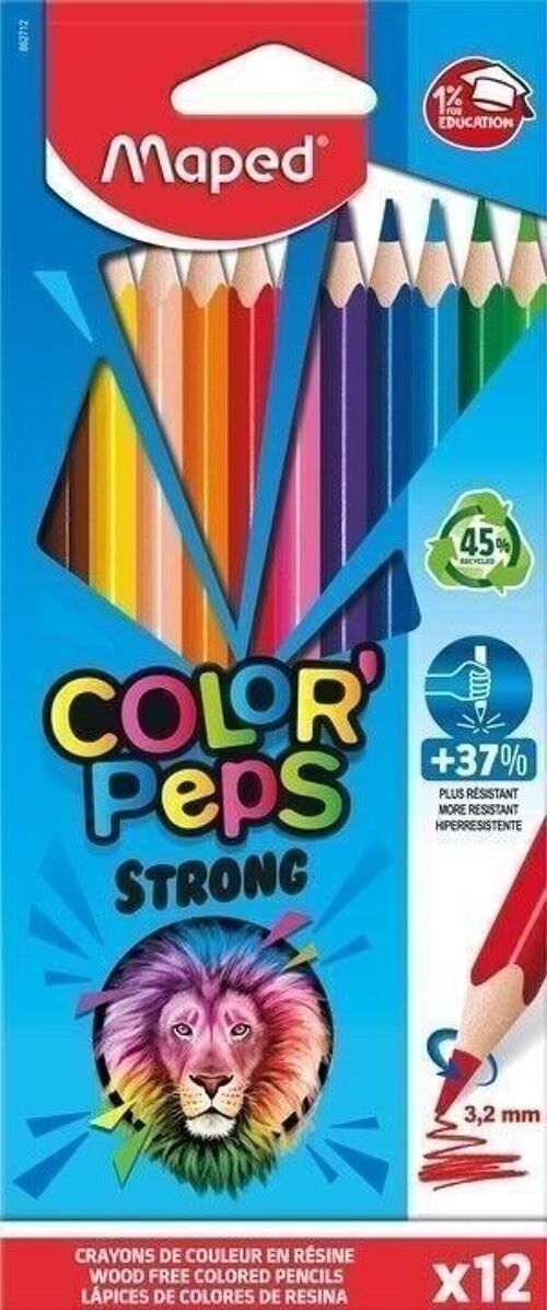 12 crayons de couleur COLOR'PEPS STRONG en pochette carton