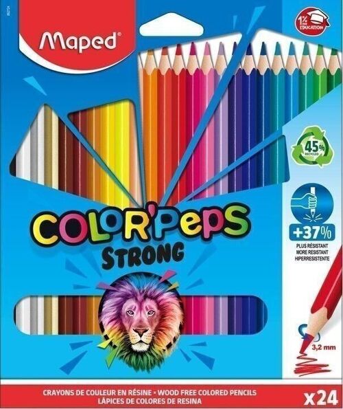 24 crayons de couleur COLOR'PEPS STRONG en pochette carton