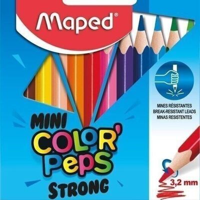 12 MINI crayons de couleur COLOR'PEPS STRONG en pochette carton