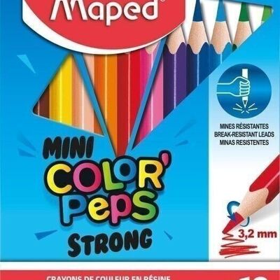 12 MINI crayons de couleur COLOR'PEPS STRONG en pochette carton