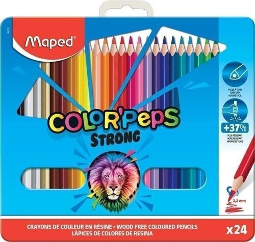 24 crayons de couleur COLOR'PEPS STRONG METAL BOX