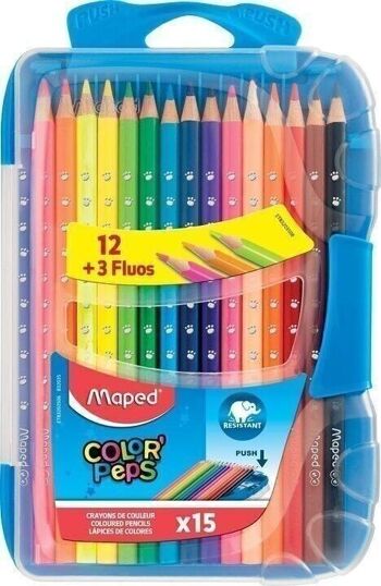 SMART BOX de 15 crayons de couleurs COLOR'PEPS : 12 + 3 fluos 3
