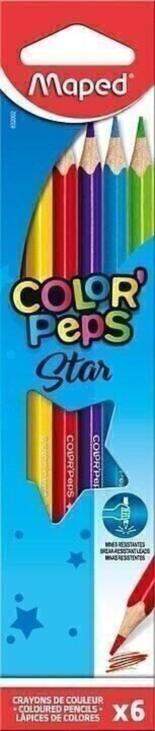 6 crayons de couleur COLOR'PEPS STAR en pochette carton