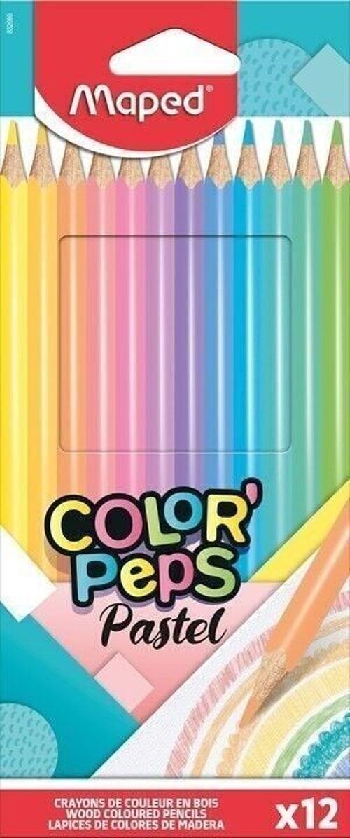 Achat 12 crayons de couleur PASTEL COLOR'PEPS en pochette carton en gros