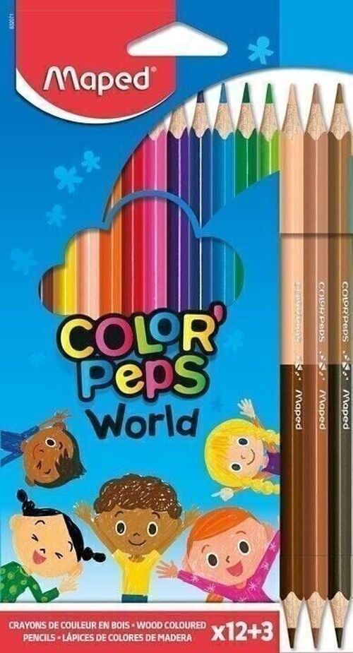 12 crayons de couleur COLOR'PEPS + 3 duos couleurs SKIN en pochette carton