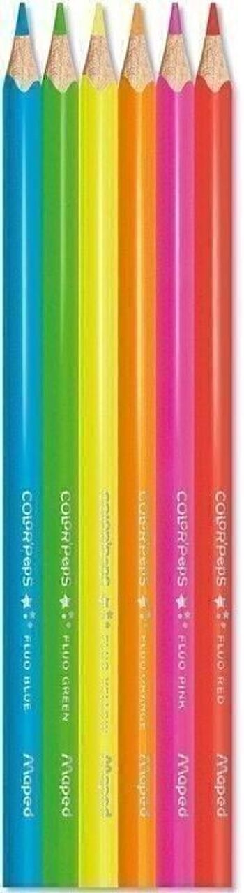 6 crayons de couleur FLUO COLOR'PEPS en pochette carton 2