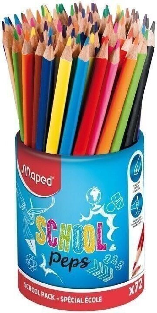 Pot de 72 crayons de couleur SCHOOL'PEPS