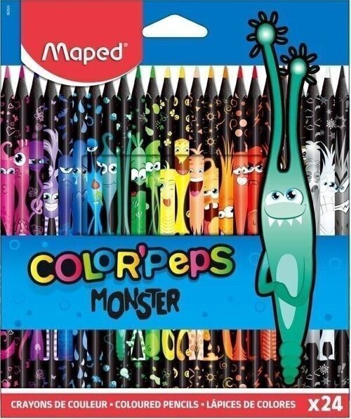 24 crayons de couleur COLOR'PEPS MONSTER en pochette carton