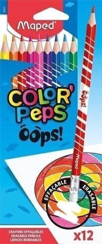 12 crayons de couleur effaçables COLOR'PEPS OOPS en pochette carton 1