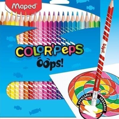 24 crayons de couleur effaçables COLOR'PEPS OOPS en pochette carton