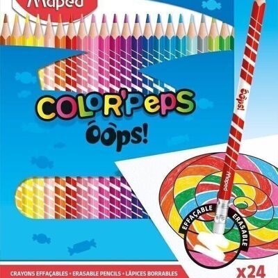 24 crayons de couleur effaçables COLOR'PEPS OOPS en pochette carton