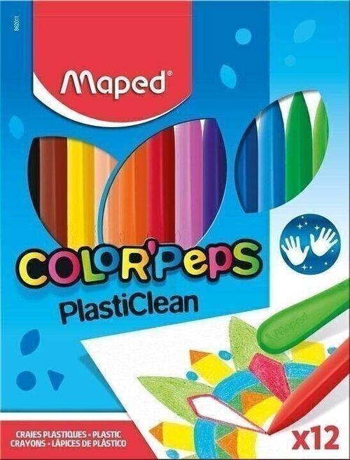 12 crayons plastiques PLASTI CLEAN en pochette carton