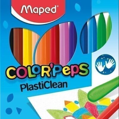 12 crayons plastiques PLASTI CLEAN en pochette carton