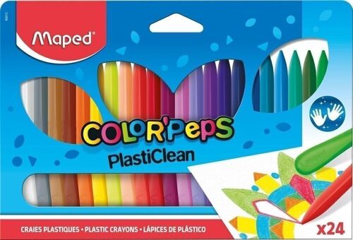24 crayons plastiques PLASTI CLEAN en pochette carton