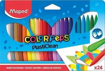 24 crayons plastiques PLASTI CLEAN en pochette carton 1