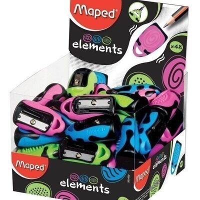 Taille-crayons ELEMENTS, 1 usage, coloris assortis, en présentoir
