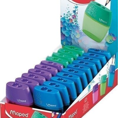SHAKER pencil sharpener, 2 uses, assorted colors