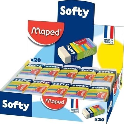 SOFTY eraser with cardboard sleeve, in cellophane, in display