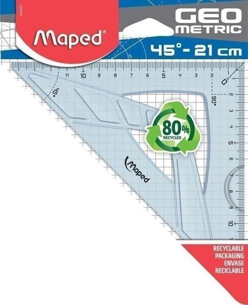 Equerre 45° hypoténuse 21 cm - GEOMETRIC, en plastique recyclé