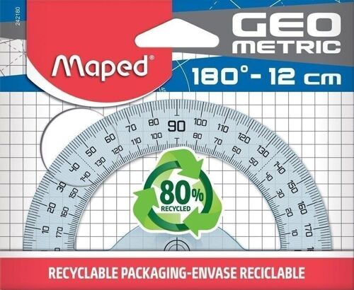Rapporteur 180° base 12 cm - GEOMETRIC, en plastique recyclé