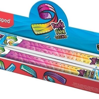 Flat ruler 30 cm TWIST 'N FLEX Decorated, assorted colors