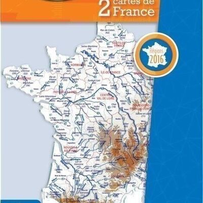 Pocket of 2 maps of France: reliefs and rivers / regions and departments 2016,
  resealable bag