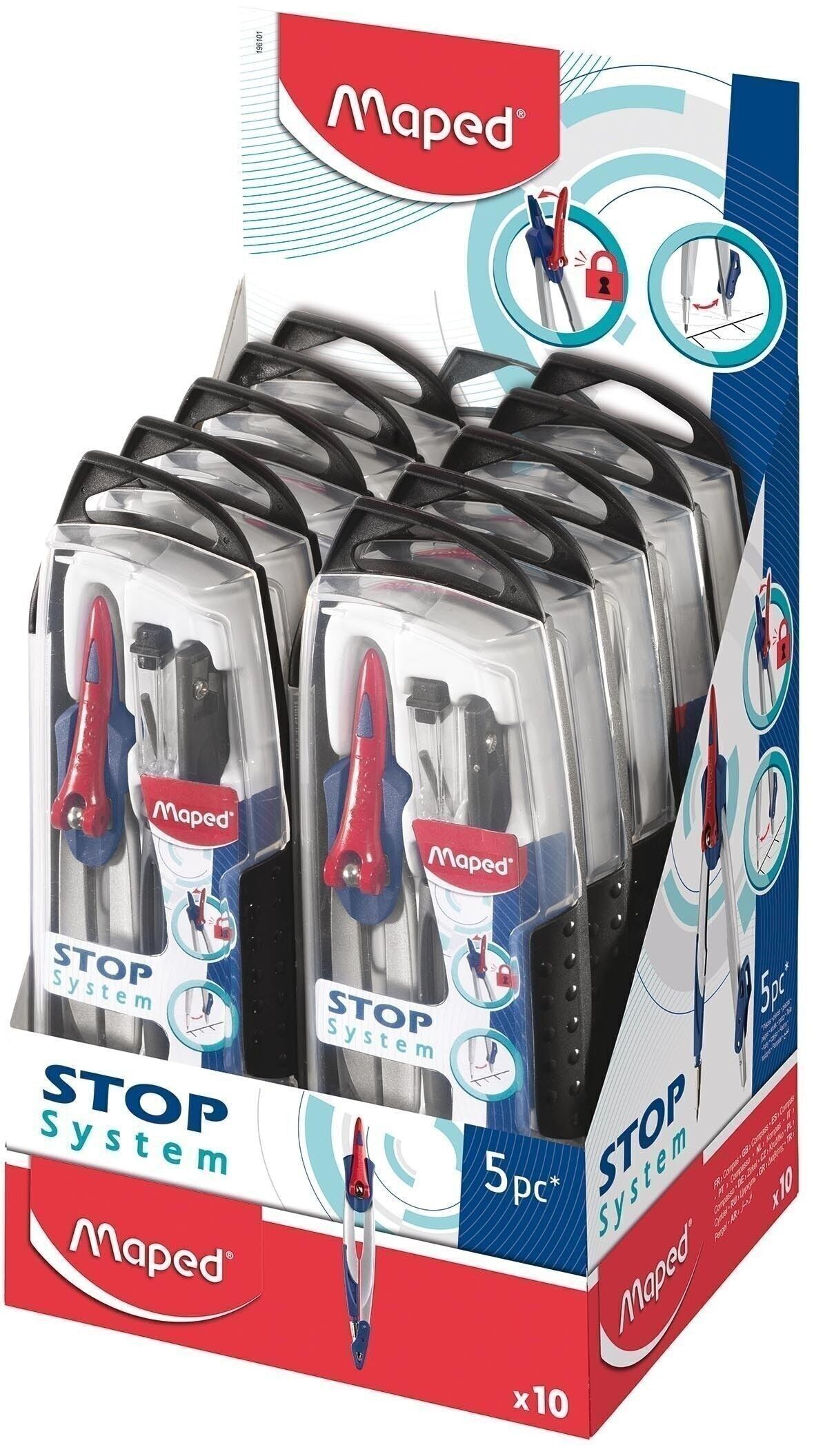 Confezione 5 pezzi STOP SYSTEM: 1 bussola, 1 anello, 1 portamine, 1 astuccio portamine, 1 temperamatite meccanico
