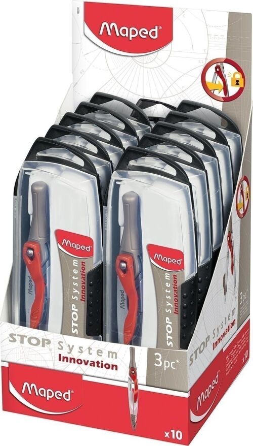 Coffret compas 3 pièces STOP SYSTEM INNOVATION : 1 compas, 1 bague, 1 étui-mines