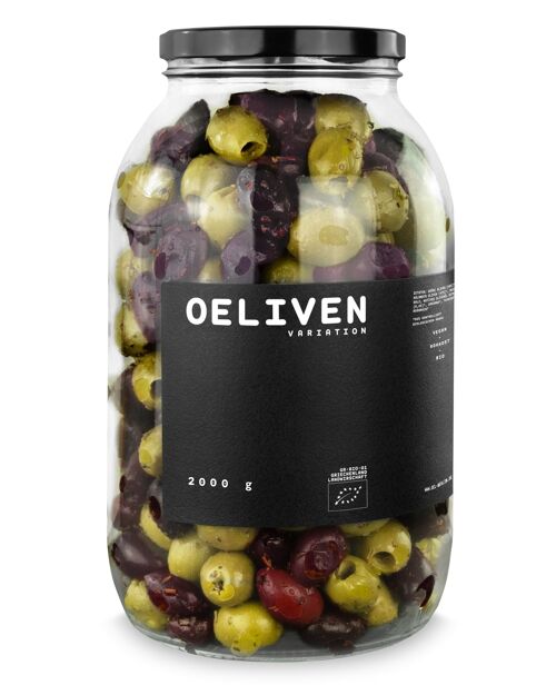 Bio Oliven Mix 2.000 g -  mariniert mit mediterranen Kräutern